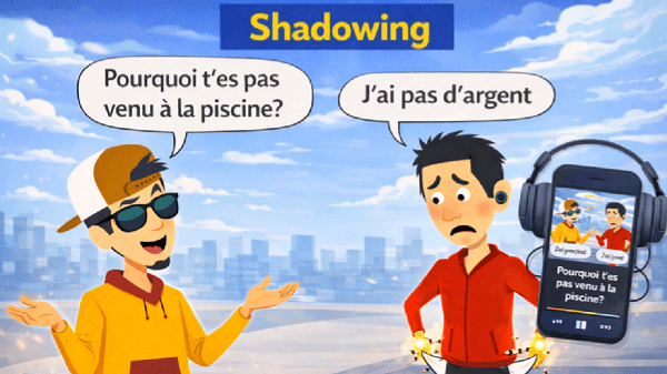 Dialogue en français avec shadowing : vocabulaire et questions (B1–B2)